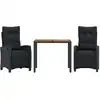 Image de vidaXL Ensemble de jardin 3 pièces avec coussins Noir Poly Rattan