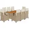 Image de vidaXL Salon de jardin 9 pièces avec coussins Beige Poly Rattan