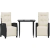 Image de vidaXL Ensemble de jardin 3 pièces avec coussins Noir Poly Rattan