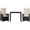 Image de vidaXL Ensemble de jardin 3 pièces avec coussins Noir Poly Rattan