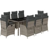 Image de vidaXL Salon de jardin 9 pièces avec coussins Gris Poly Rattan