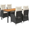 Image de vidaXL Ensemble de jardin 5 pièces avec coussins Noir Poly Rattan