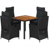 Image de vidaXL Ensemble de jardin 5 pièces avec coussins Noir Poly Rattan
