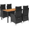 Image de vidaXL Ensemble de jardin 5 pièces avec coussins Noir Poly Rattan
