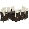 Image de vidaXL Salon de jardin 9 pièces avec coussins Marron Poly rotin