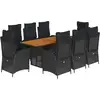 Image de vidaXL Salon de jardin 9 pièces avec coussins noir poly rotin