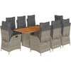 Image de vidaXL Salon de jardin 9 pièces avec coussins Gris Poly Rattan