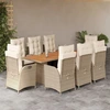 Image de vidaXL Salon de jardin 9 pièces avec coussins Beige Poly Rattan
