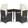 Image de vidaXL Ensemble de jardin 5 pièces avec coussins Noir Poly Rattan