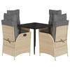 Image de vidaXL Salon de jardin 5 pièces avec coussins Beige Poly Rattan