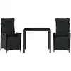 Image de vidaXL Ensemble de jardin 3 pièces avec coussins Noir Poly Rattan