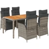 Image de vidaXL Ensemble de jardin 5 pièces avec coussins Gris Poly rotin