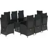 Image de vidaXL Salon de jardin 9 pièces avec coussins noir poly rotin