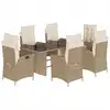 Image de vidaXL Ensemble de jardin 7 pièces avec coussins Beige Poly rotin