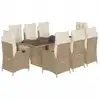 Image de vidaXL Salon de jardin 9 pièces avec coussins Beige Poly Rattan