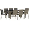 Image de vidaXL Salon de jardin 9 pièces avec coussins Gris Poly Rattan