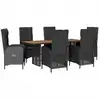 Image de vidaXL Ensemble de jardin 7 pièces avec coussins Noir Poly Rattan
