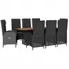 Image de vidaXL Salon de jardin 9 pièces avec coussins noir poly rotin