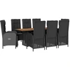 Image de vidaXL Salon de jardin 9 pièces avec coussins noir poly rotin