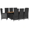 Image de vidaXL Salon de jardin 9 pièces avec coussins noir poly rotin