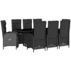 Image de vidaXL Salon de jardin 9 pièces avec coussins noir poly rotin