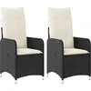 Image de vidaXL Fauteuil de jardin avec coussin 2 pcs. Réglable Noir Poly Rattan