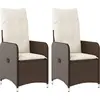 Image de vidaXL Fauteuil de jardin avec coussin 2 pcs. Réglable Marron Poly Rattan
