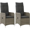 Image de vidaXL Fauteuil de jardin avec coussin 2 pcs. Réglable Gris Poly Rattan