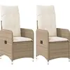 Image de vidaXL Fauteuil de jardin avec coussin 2 pcs. Réglable Beige Poly Rattan
