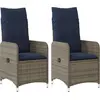 Image de vidaXL Chaises de jardin Réglables 2 pcs. avec coussins Gris Poly Rattan