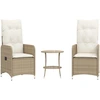 Image de vidaXL Fauteuil de jardin 2 pcs. Réglable avec table Beige Poly Rattan