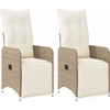 Image de vidaXL Fauteuil de jardin avec coussin 2 pcs. Réglable Beige Poly Rattan