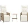 Image de vidaXL Fauteuil de jardin 2 pcs. Réglable avec table Beige Poly Rattan