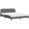 Image de vidaXL Lit avec matelas "Dover" gris foncé 160x200 cm Tissu
