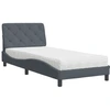 Image de vidaXL Lit avec matelas gris foncé 90x190 cm velours