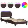 Image de vidaXL Cadre de lit avec LED sans matelas "Hvar" brun foncé 90x190 cm Tissu