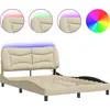 Image de vidaXL Cadre de lit avec LED sans matelas "Hvar" Crème 120x200 cm Tissu