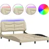 Image de vidaXL Cadre de lit avec LED sans matelas "Hvar" Crème 140x200 cm Tissu