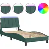 Image de vidaXL Cadre de lit avec LED sans matelas "Hanko" vert foncé 90x190 cm velours