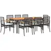 Image de vidaXL Salon de jardin 9 pièces avec coussins noir poly rotin