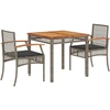 Image de vidaXL Ensemble de jardin 3 pièces avec coussins Gris Poly rotin