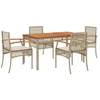 Image de vidaXL Salon de jardin 5 pièces avec coussins Beige Poly Rattan