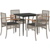 Image de vidaXL Ensemble de jardin 5 pièces avec coussins Gris Poly rotin