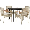 Image de vidaXL Salon de jardin 5 pièces avec coussins Beige Poly Rattan
