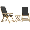 Image de vidaXL Ensemble Bistro 3 pièces Pliable avec coussins gris foncé Bambou