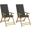 Image de vidaXL Chaises de jardin Pliables Réglables 2 pcs. avec coussins Bambou