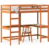 Image de vidaXL Lit surélevé avec bureau brun cireux 90x200cm pin massif