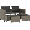 Image de vidaXL Canapé de jardin 2 places avec table et tabourets Gris Poly rotin