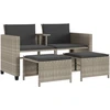 Image de vidaXL Canapé de jardin 2 places avec table et tabourets gris clair Poly rotin