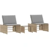 Image de vidaXL Bains de soleil 2 pcs. avec table beige Poly rotin